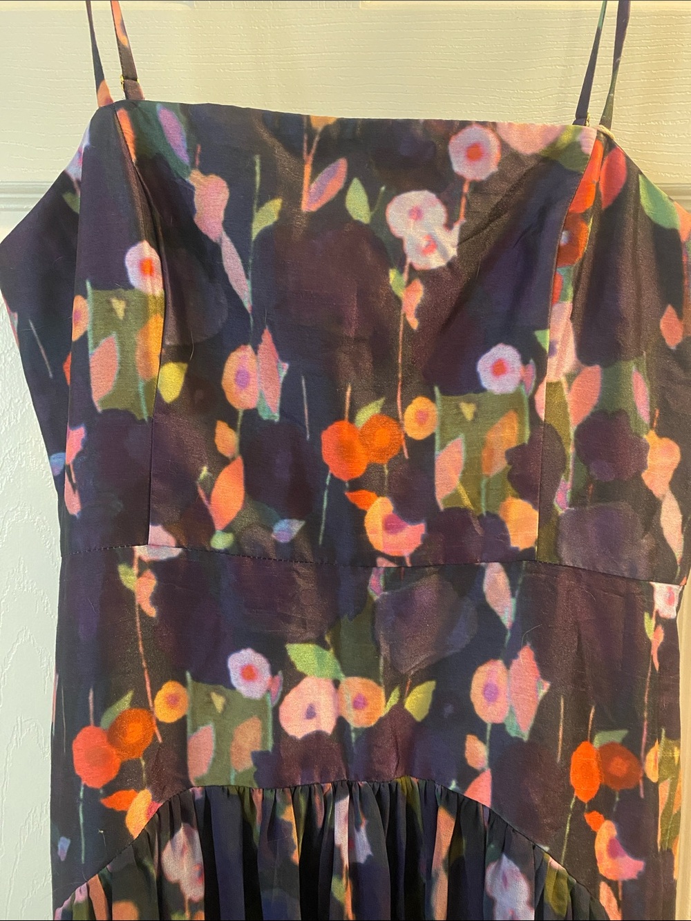 Hutch Navy Floral Spaghetti Strap Gown with Drop Waist and Chiffon Skirt NWT 10 - Picture 2 of 7